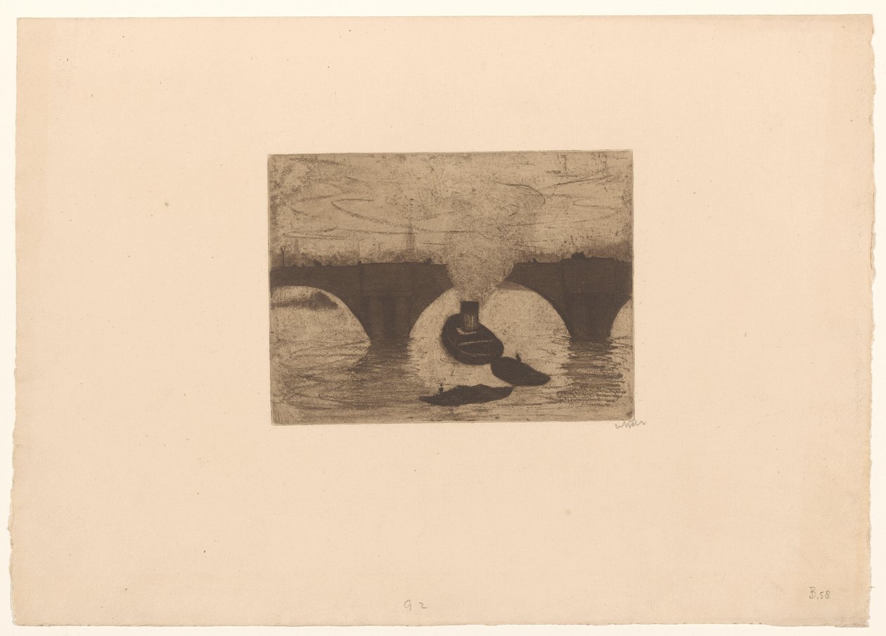 Vontatóhajó a londoni Waterloo híd előtt alkotó: Willem Witsen (signed by artist)