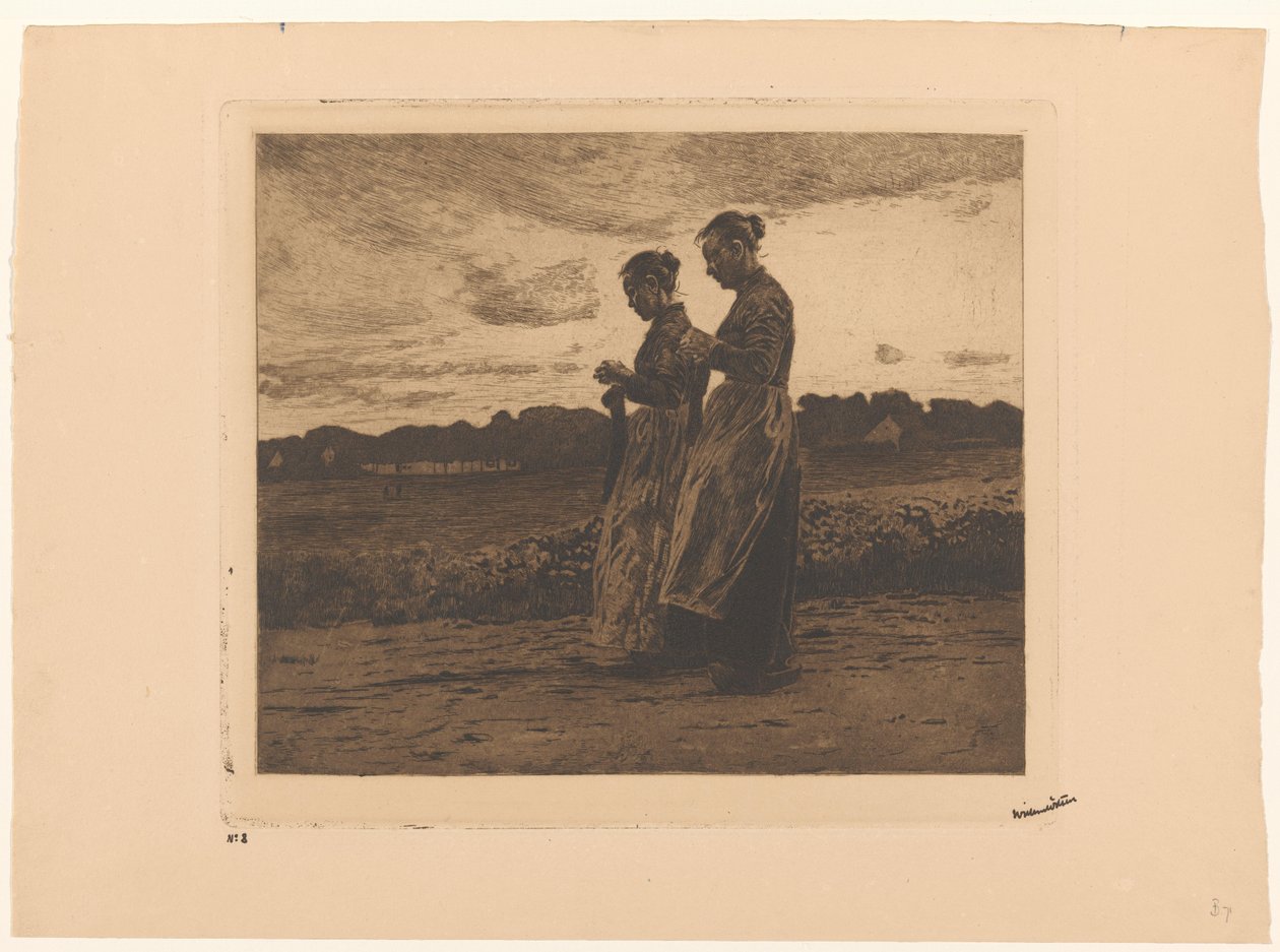 Két álló kötő egy tájban Edén alkotó: Willem Witsen (signed by artist)