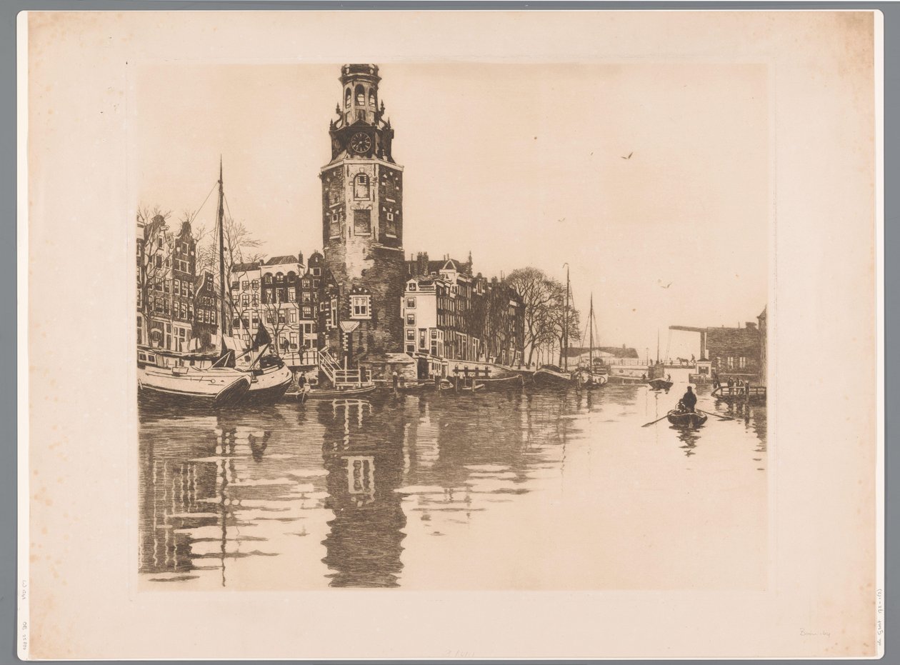 Kilátás a Montelbaanstorenre Amszterdamban Old Schans Montelbaanstorennel és evezős csónakkal (eredeti cím) alkotó: Willem Arnoldus Witsen