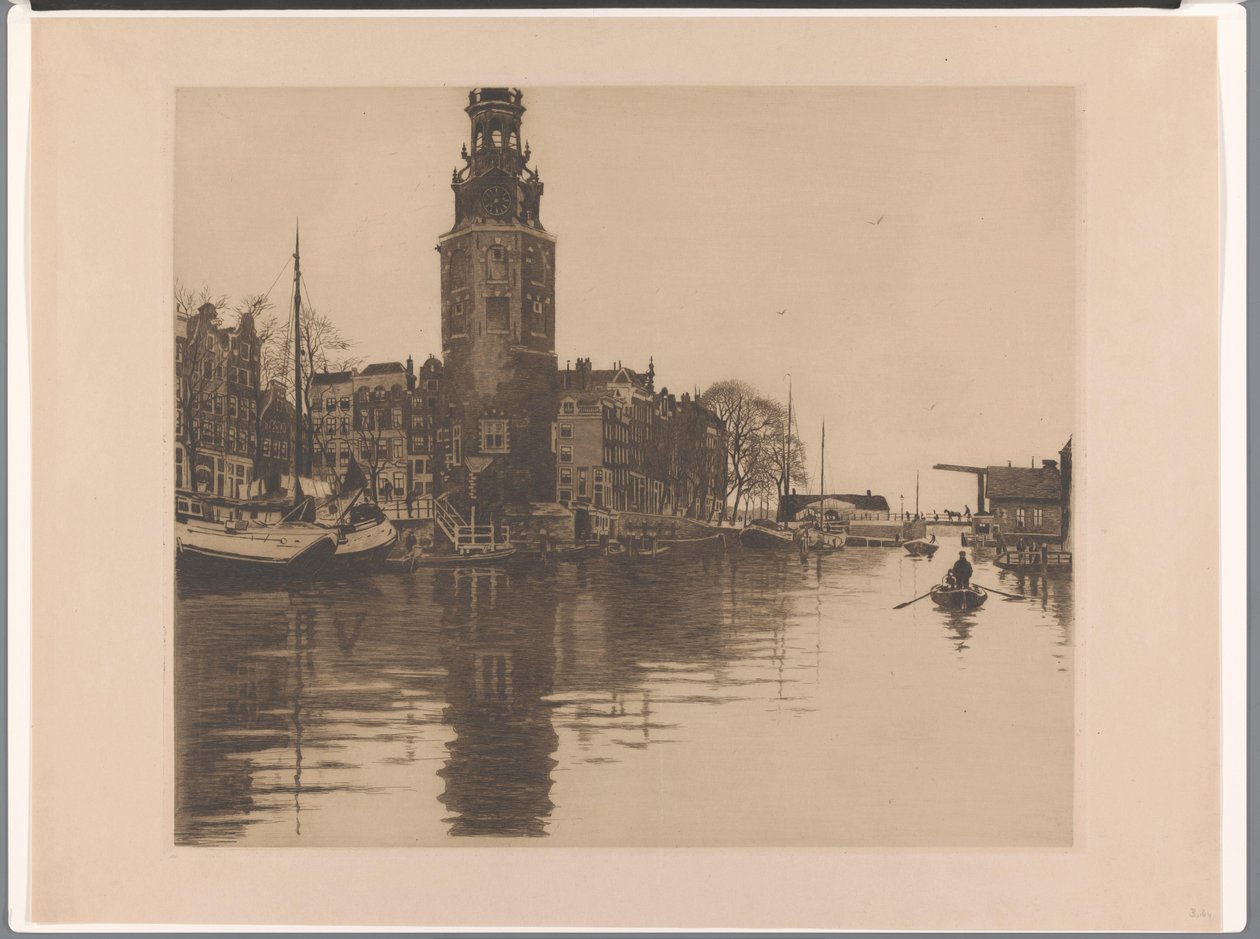 Kilátás a Montelbaanstorenre Amszterdamban Old Schans Montelbaanstorennel és evezős csónakkal (eredeti cím) alkotó: Willem Arnoldus Witsen
