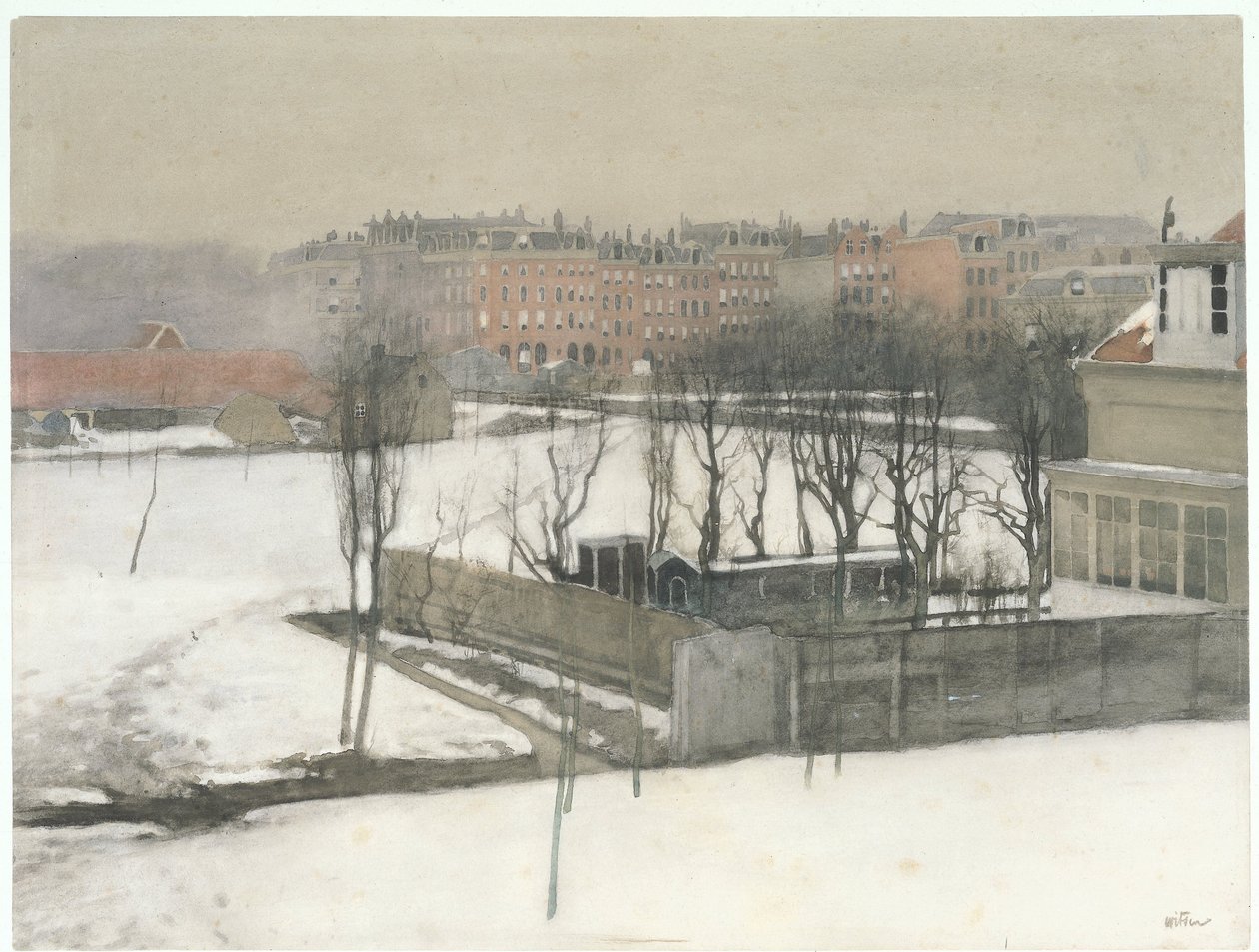 Kilátás az Oosterparkra a hóban alkotó: Willem Arnoldus Witsen