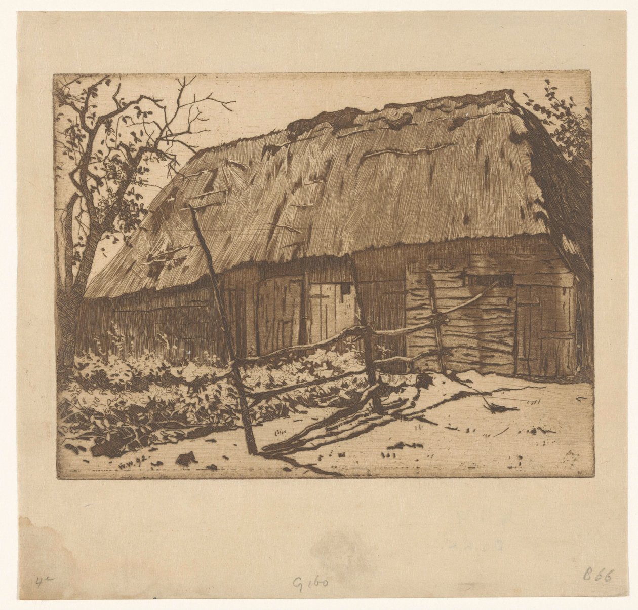 Pajta kerítéssel Brabantban alkotó: Willem Arnoldus Witsen