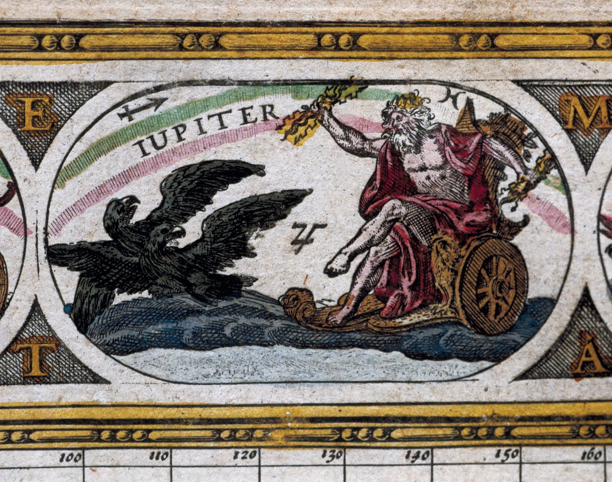 Jupiter fekete sasokkal harcoló isten ábrázolása a szekerén (metszet) a "Le Theater du Monde"-ban alkotó: Willem and Joan  Blaeu