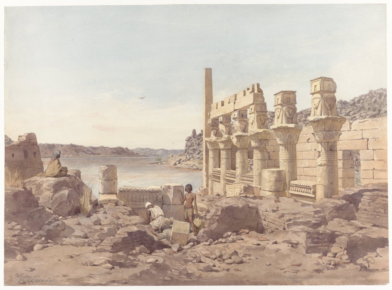 Kilátás az Asszuán melletti Philae templomromjaira alkotó: Willem de Famars Testas