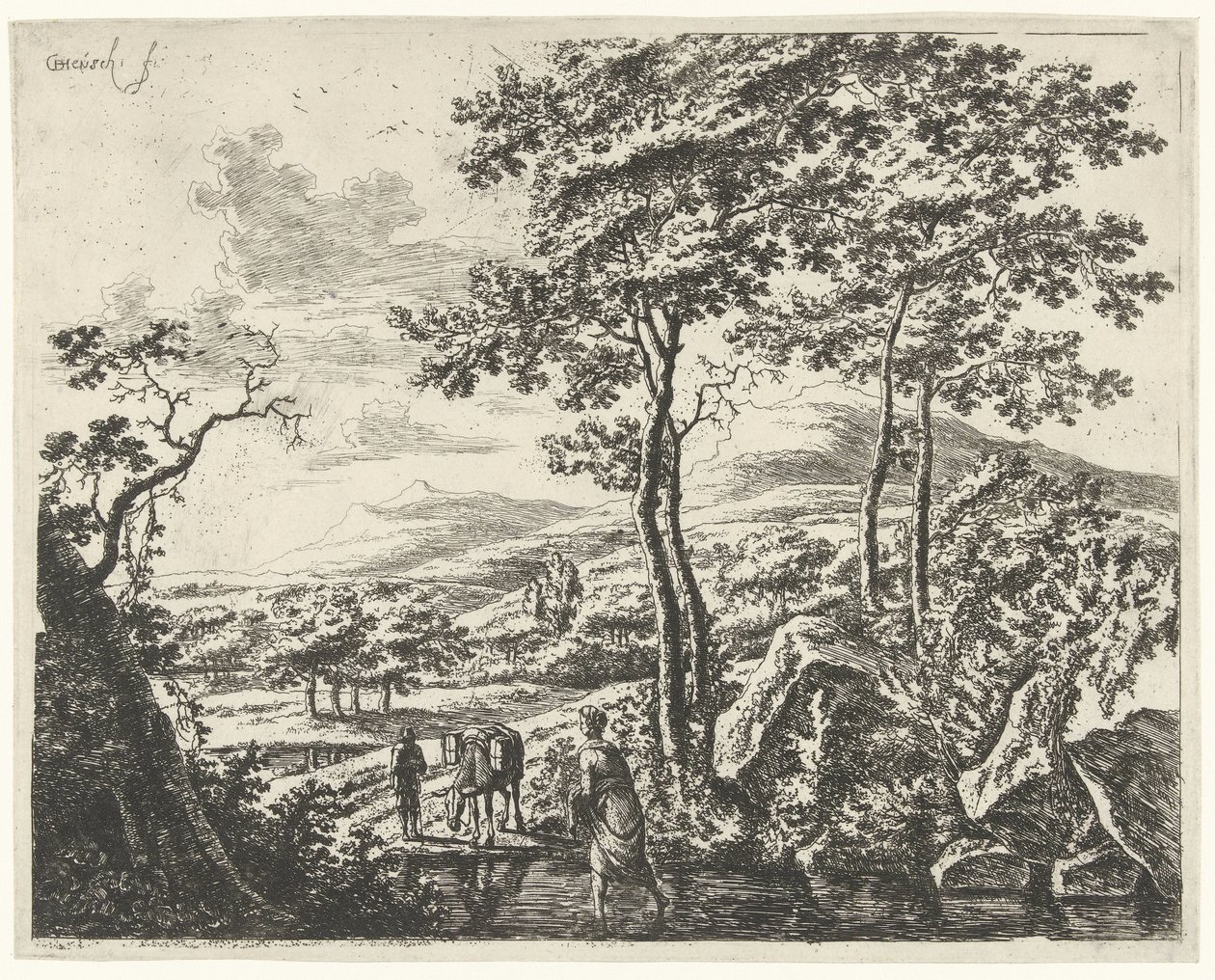 Tájkép öszvérhajtóval Tájak figurákkal (sorozat címe) alkotó: Willem de Heusch
