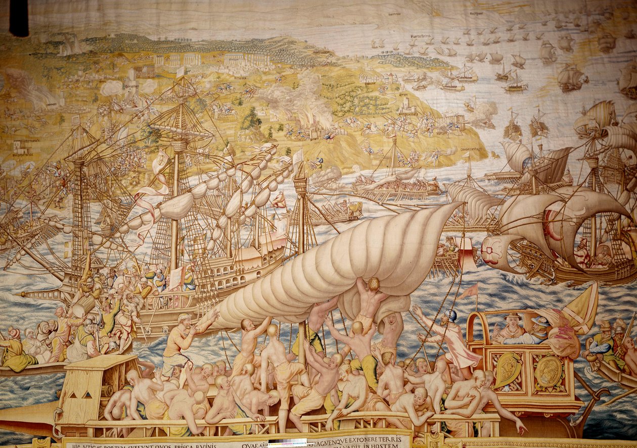 Tunisz meghódítása V. Károly császár által: Golette székhelye 1535-ben. Részlet Willem de Pannemaker kárpitjáról (aktív 1535-1554 körül) 1554 Alcazar de Sevilla alkotó: Willem de Pannemaker