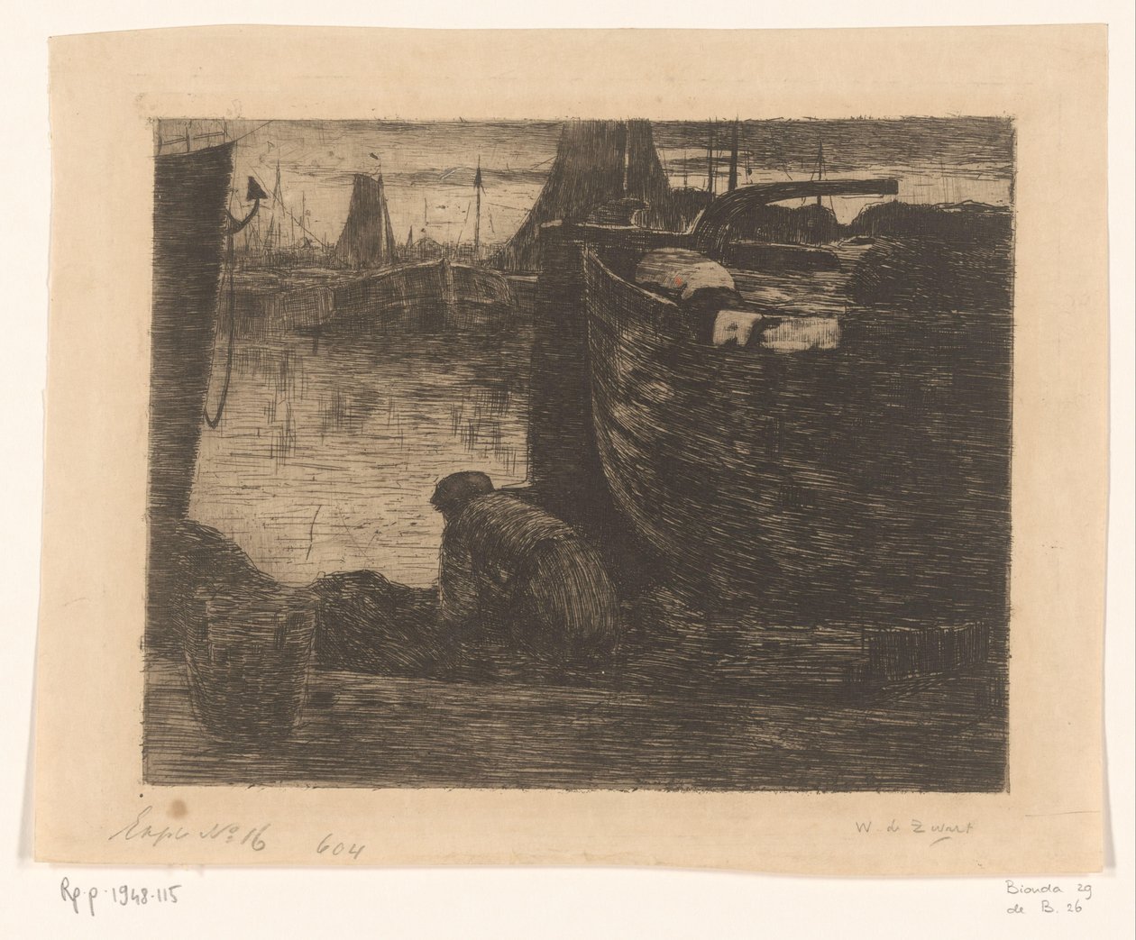 Férfi a kikötő rakpartján A rakparton (eredeti cím) alkotó: Willem de Zwart (signed by artist)
