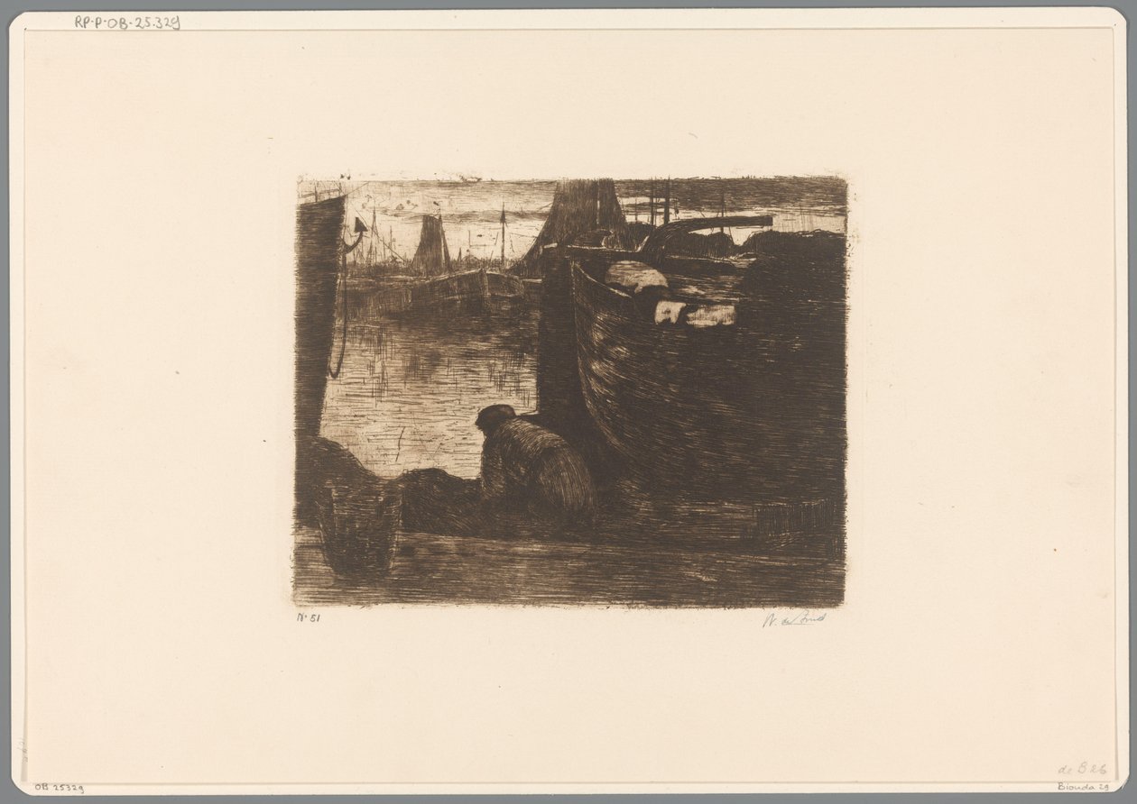 Férfi a kikötő rakpartján A rakparton (eredeti cím) alkotó: Willem de Zwart (signed by artist)