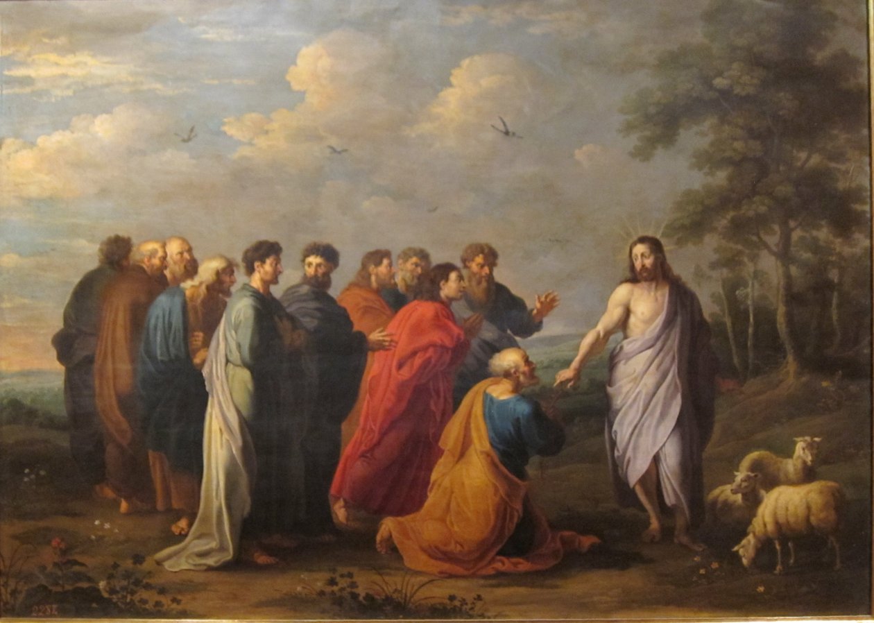 Spanyol: Jesucristo entregando las llaves a San Pedro alkotó: Willem van Herp