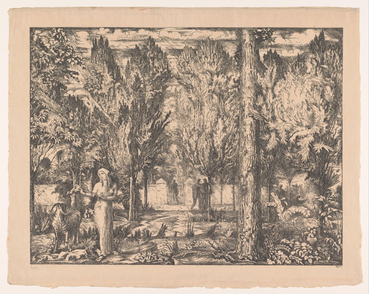 Nő és kos fallal körülvett kertben The Park (eredeti cím) alkotó: Willem van Konijnenburg (signed by artist)