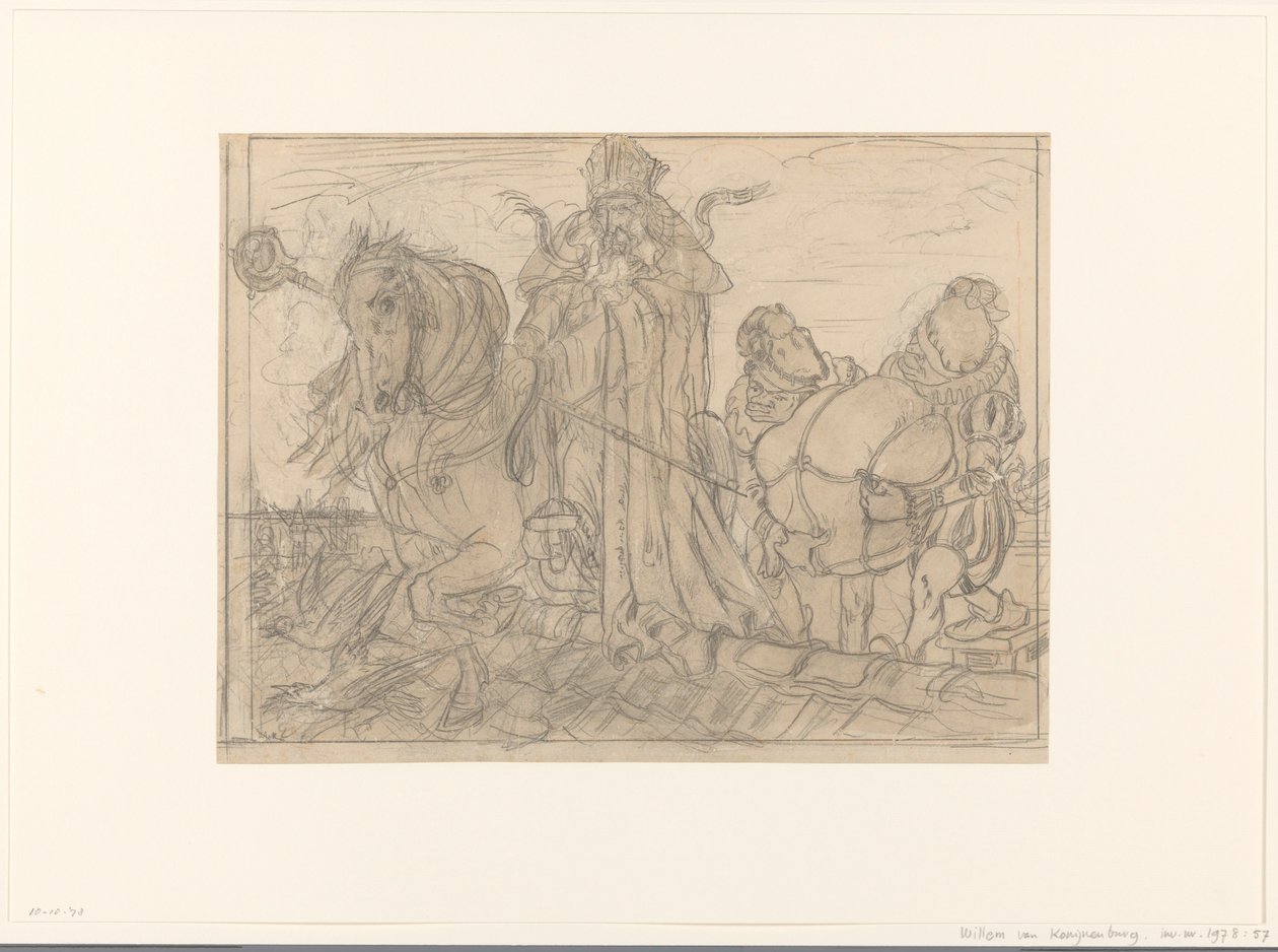 Sinterklaas két Piettel a tetőn alkotó: Willem van Konijnenburg
