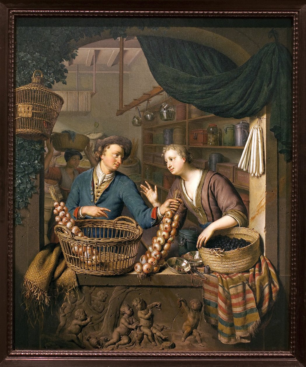 Hagymaárus. Willem van Mieris (1662-1747) festménye, olaj, fa alkotó: Willem Van Mieris