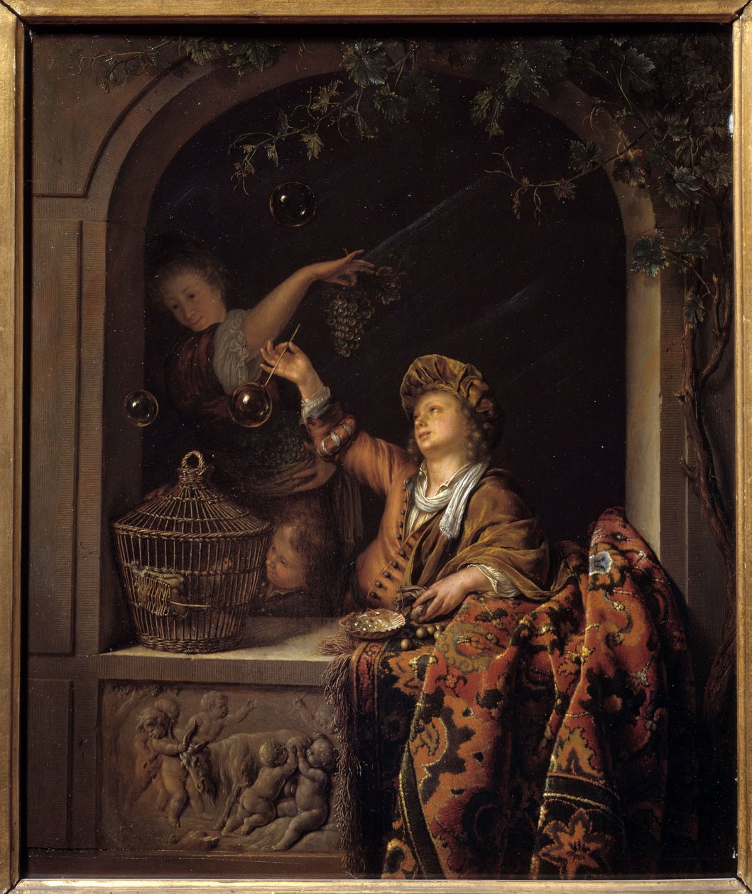 szappanbuborékok. Willem Van Mieris (1662-1747) festménye alkotó: Willem Van Mieris
