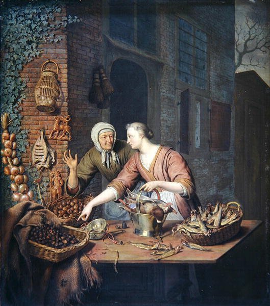 The Market Stall, 1730 körül (olaj, panel) alkotó: Willem Van Mieris