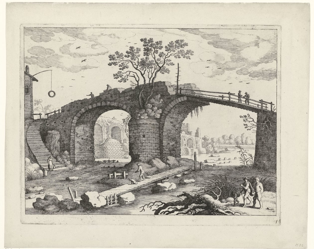 Híd egy folyón Olasz tájak (sorozat címe) alkotó: Willem van Nieulandt (II)