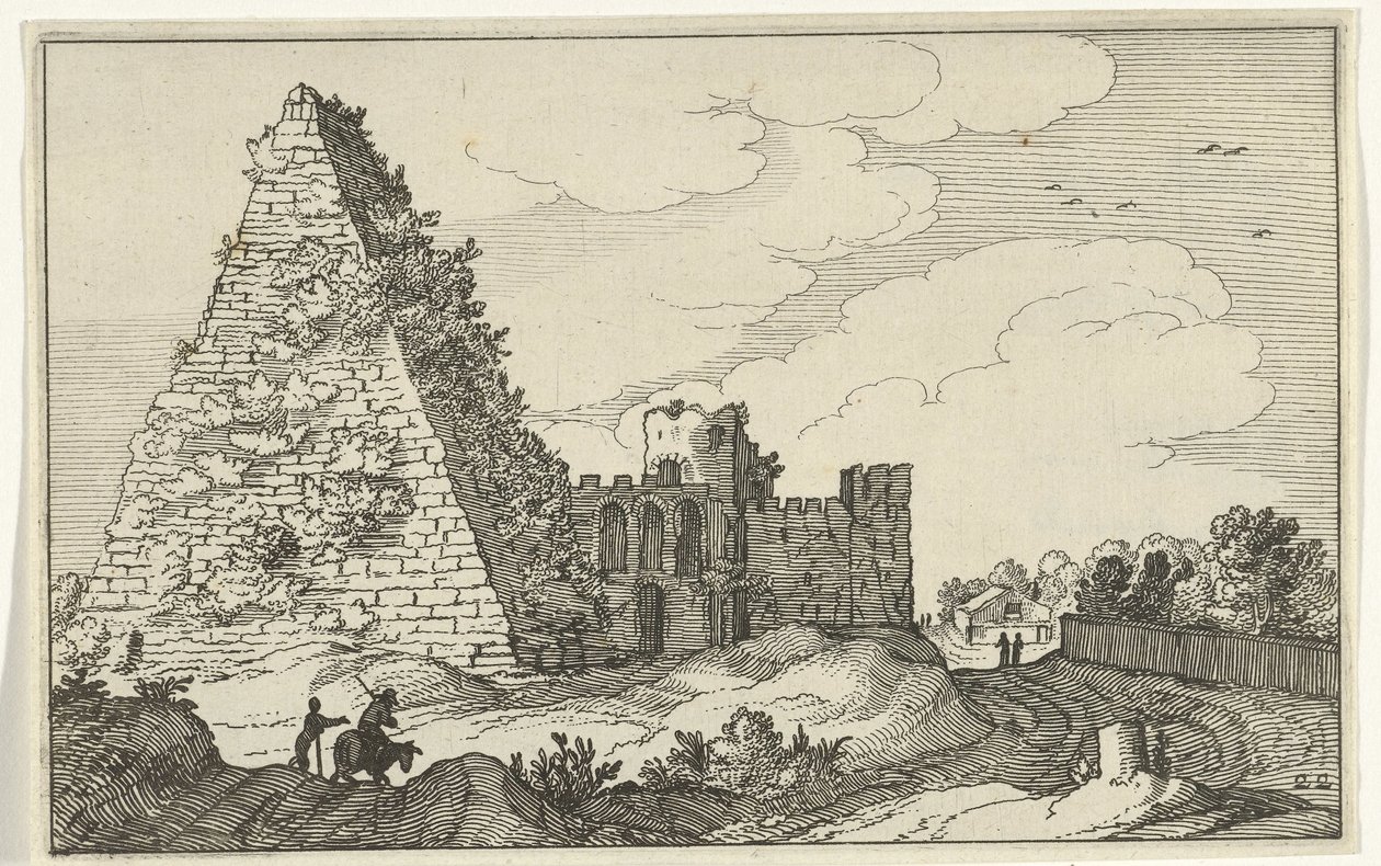 Gaius Cestius piramisa Római romok és tengerparti tájak (1. sorozat) (sorozat címe) alkotó: Willem van Nieulandt (II)
