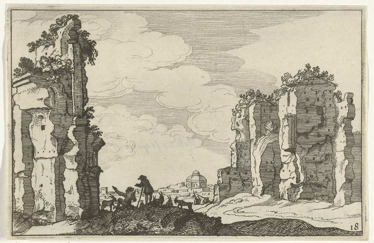Caracalla fürdőjének romjai Római romok és tengerparti tájak (1. sorozat) (sorozat címe) alkotó: Willem van Nieulandt (II)