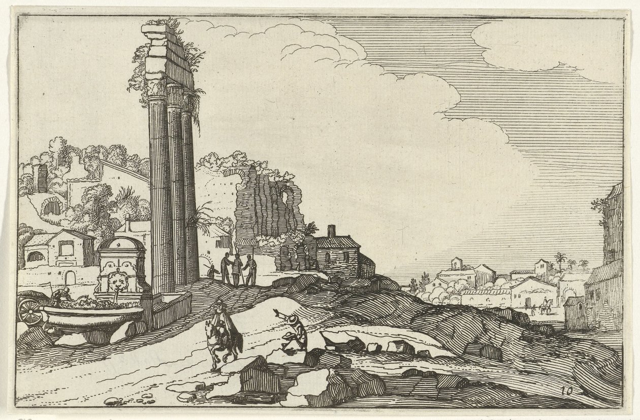 Castor és Pollux temploma Római romok és tengerparti tájak (1. sorozat) (sorozat címe) alkotó: Willem van Nieulandt (II)