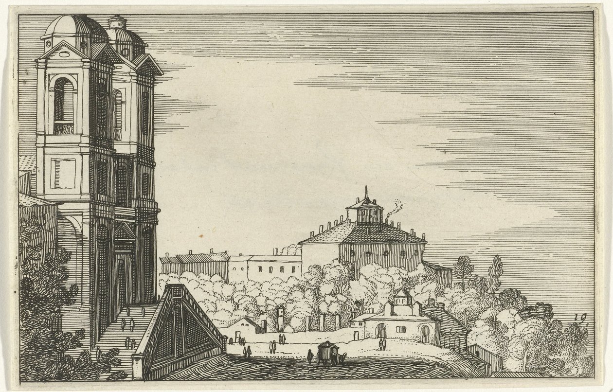 Trinità dei Monti Rómában Romeinse ruïnes en kustlandschappen (1. sorozat) (sorozat címe) alkotó: Willem van Nieulandt (II)