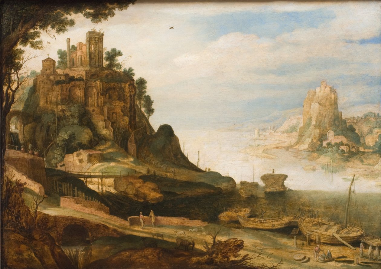 Tengerparti táj az úgynevezett Szibilla templommal Tivoliban alkotó: Willem van Nieulandt d.Y.