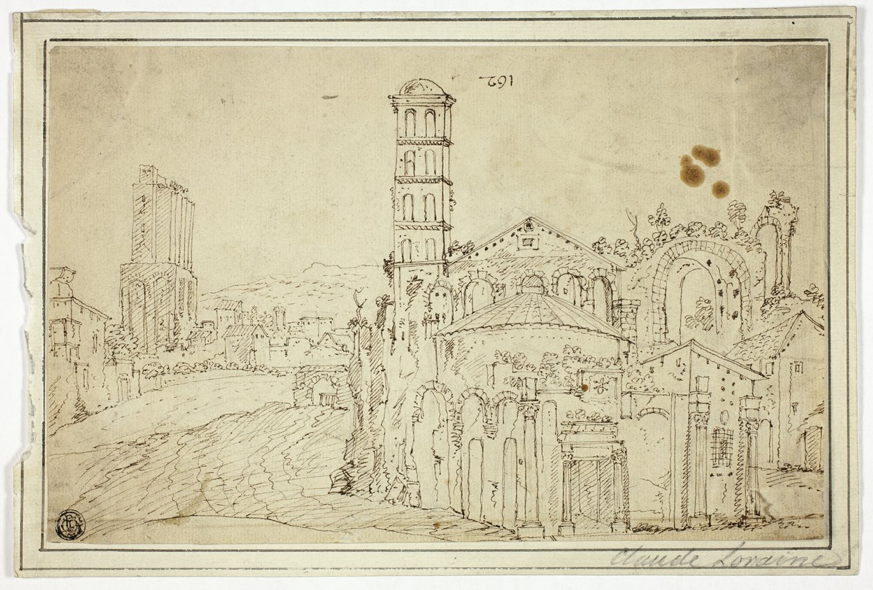 Nézet Rómában: Torre della Melisa, az ókeresztény templom romjai alkotó: Willem van Nieuwlandt II