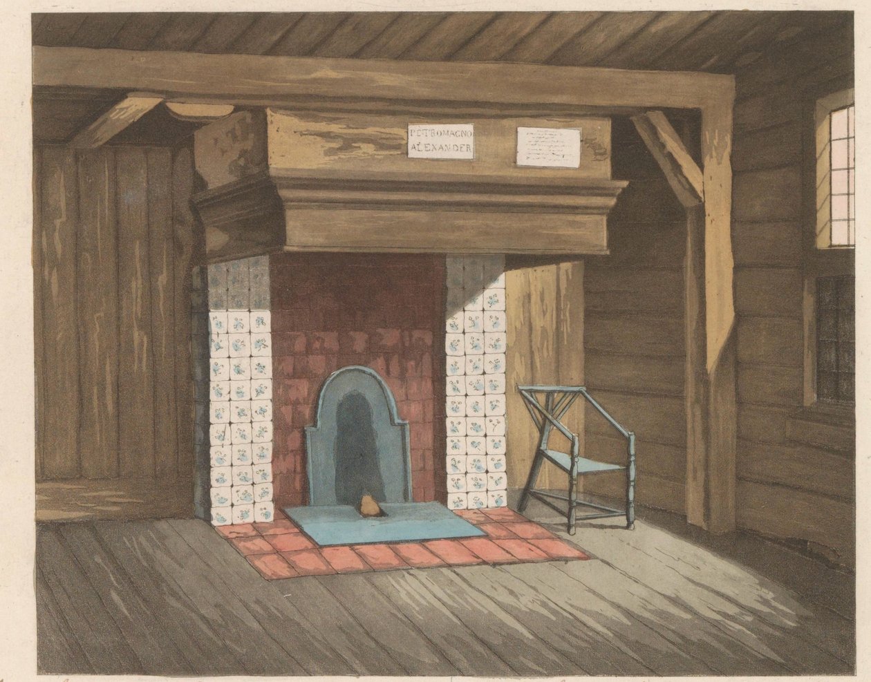A zaandami Péter cár ház belseje, 1824 A házikó, amelyet Czaar peeter de groten lakott Zaandamban 1697-ben (...) - La maisonnette habitée par le Czar pierre le grand à Zaandam (...) (cím a tárgyon) alkotó: Willem van Senus (possibly)