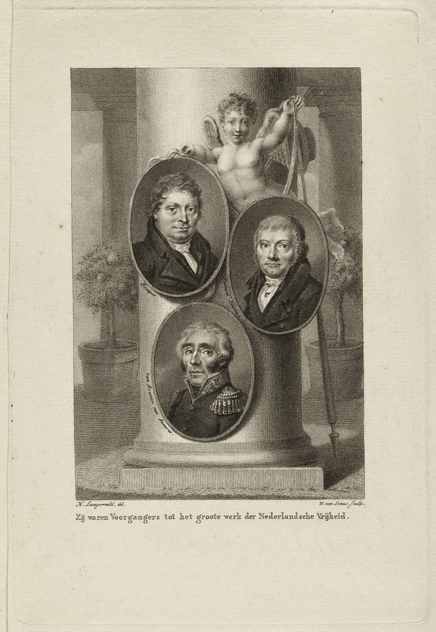 Emlékmű Joan Melchior Kemper, Cornelis Anthony Fannius Scholten, Gijsbert Carel Rutger Reinier van Brienen van Ramerus portréival. NL-HlmNHA 1477 53011449 53011449 53011449 alkotó: Willem van Senus