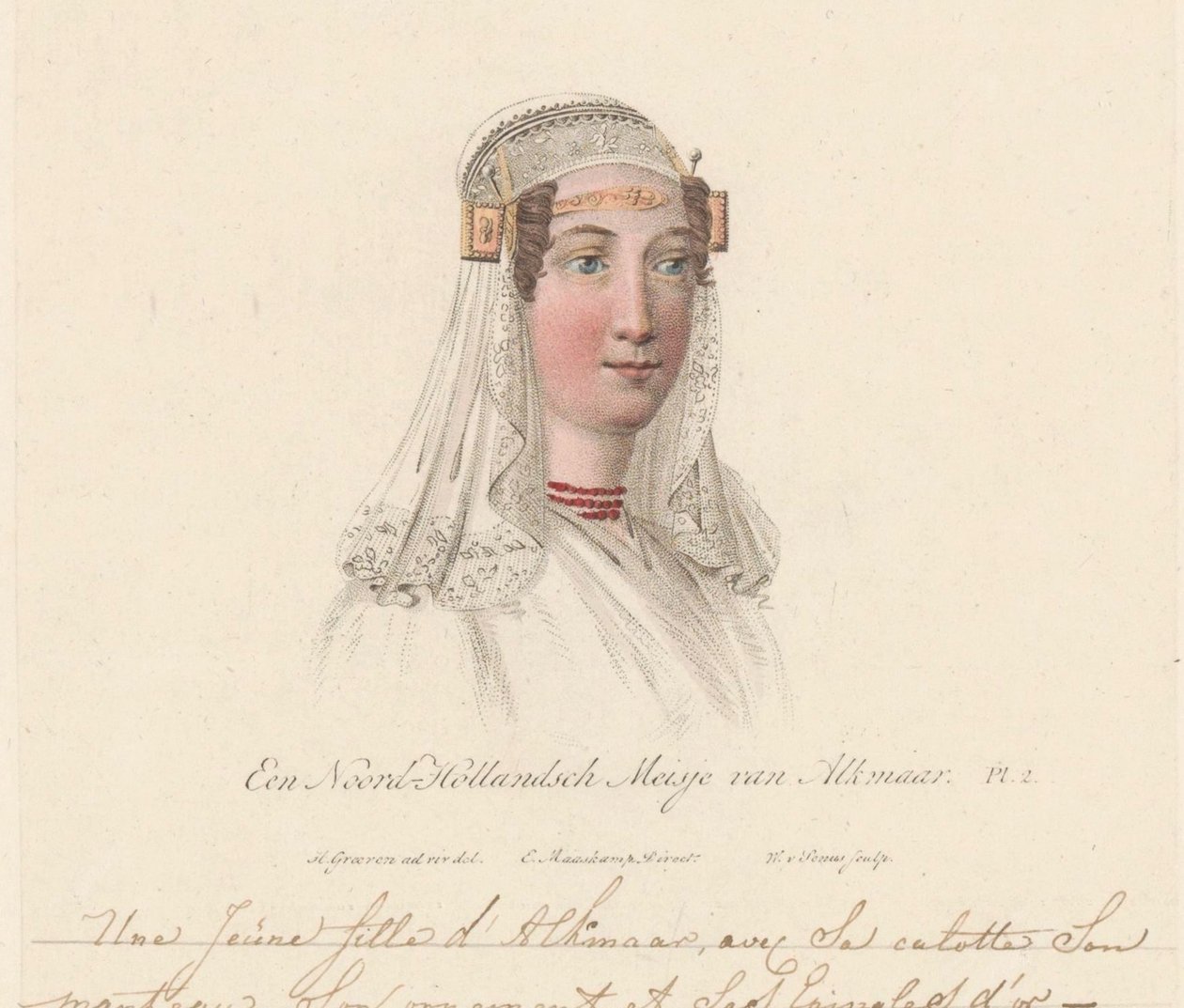 Egy alkmaari lány fejdísze, 1816 Egy észak-holland lány Alkmaarból / Une Jeune d