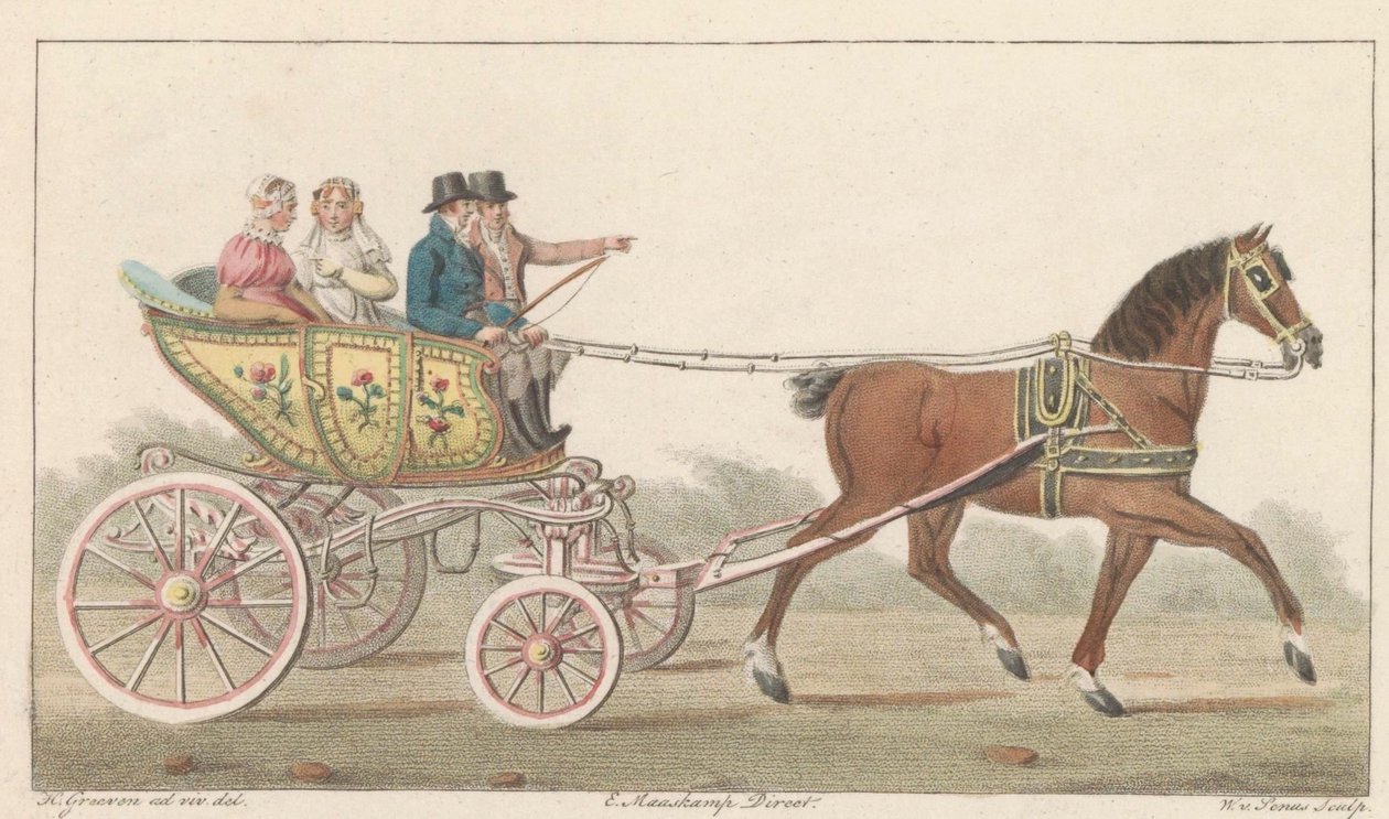 Zaan játékkocsi, 1824 A Noord-Hollandsch Speelwagen aan de Zaan / Voiture de plaisance, dite Speelwagen au Zaan (cím a tárgyon) alkotó: Willem van Senus