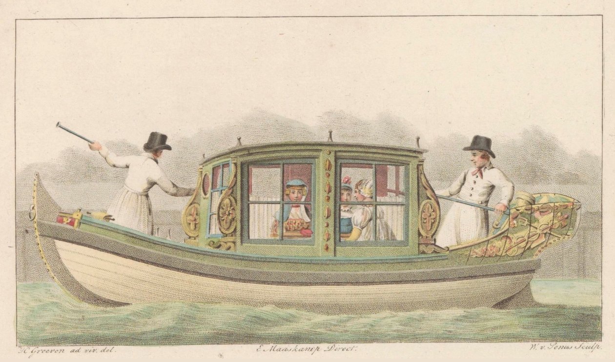 Zaan sátorvadászat, 1816 Noord-Hollandsch Tentjagtje a Zaanon / Une barque de Compagnie nommée Tentjagje à Zaandam (cím a tárgyon) alkotó: Willem van Senus