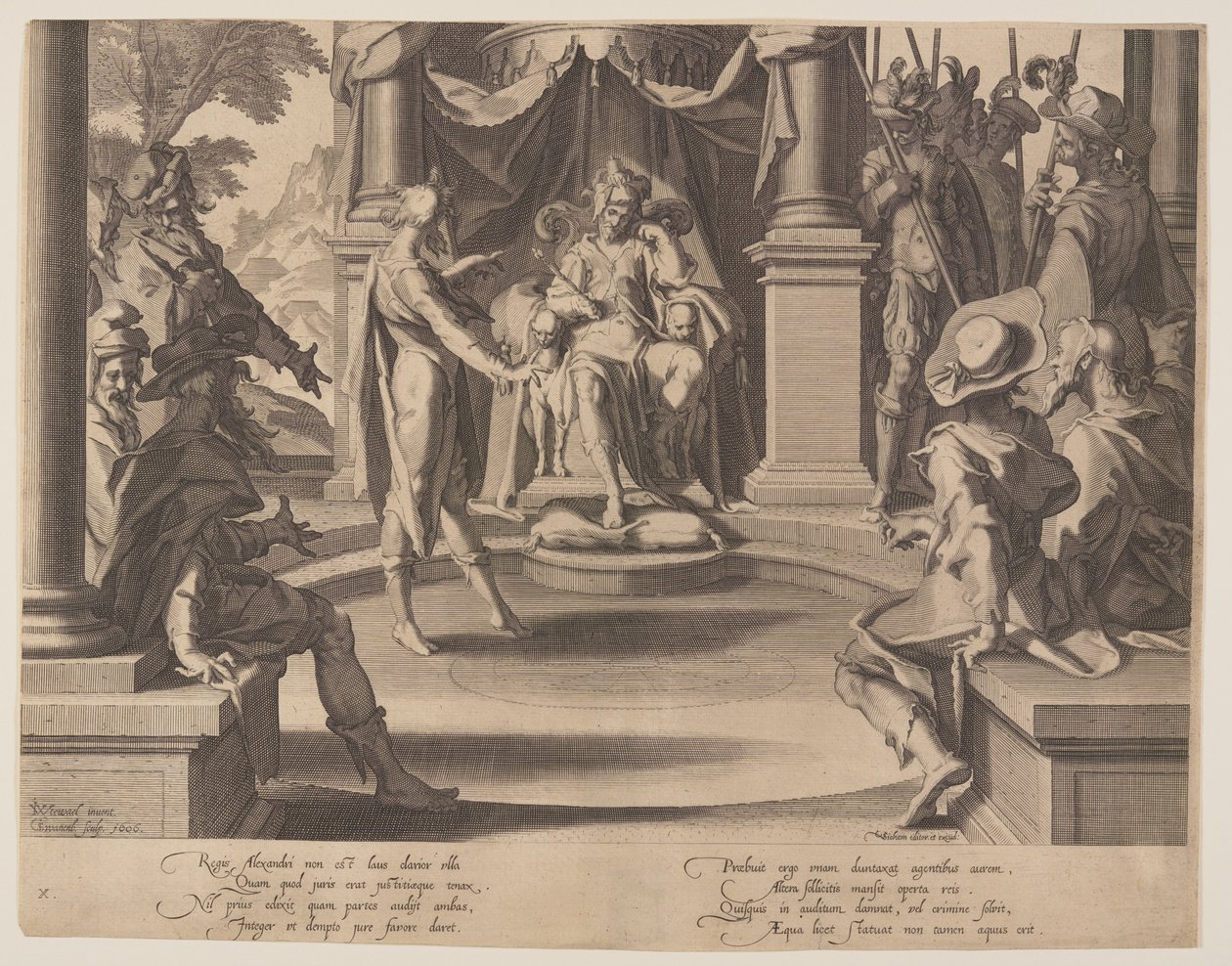 Nagy Sándor mint bíró, 10. tábla az Igazságosság trónjai (Thronus Iustitiae) című képből. alkotó: Willem van Swanenburgh