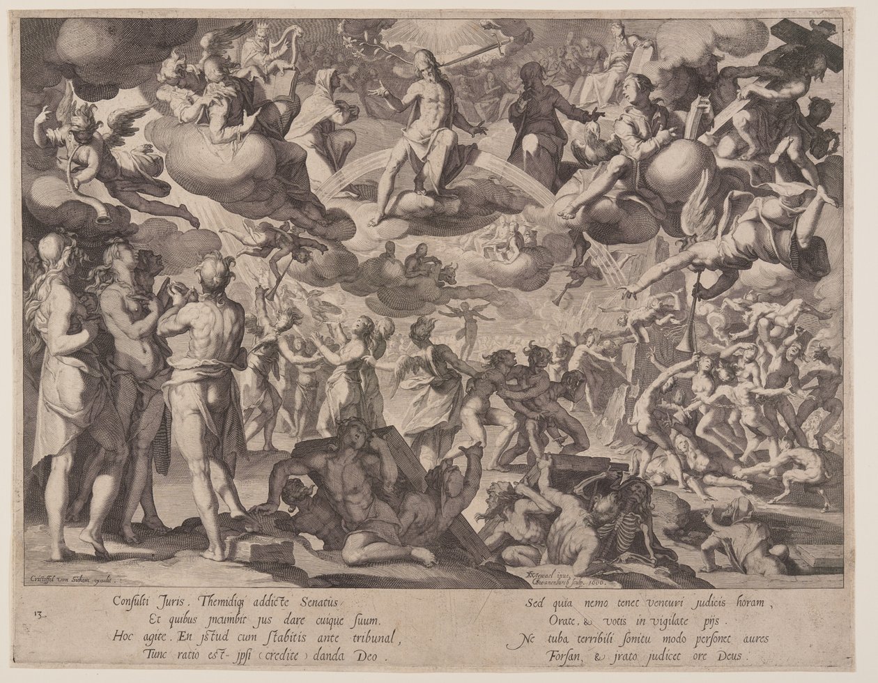 Utolsó ítélet, 13. tábla az Igazságosság trónjai (Thronus Iustitiae) című kötetből. alkotó: Willem van Swanenburgh