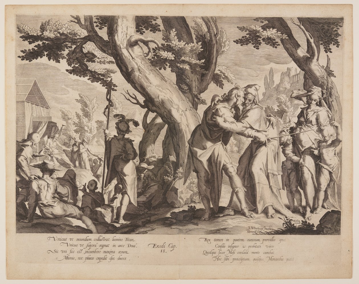 Mózes és Jetró találkozása, 1. tábla Az igazságosság trónjai (Thronus Iustitiae) című kötetből. alkotó: Willem van Swanenburgh