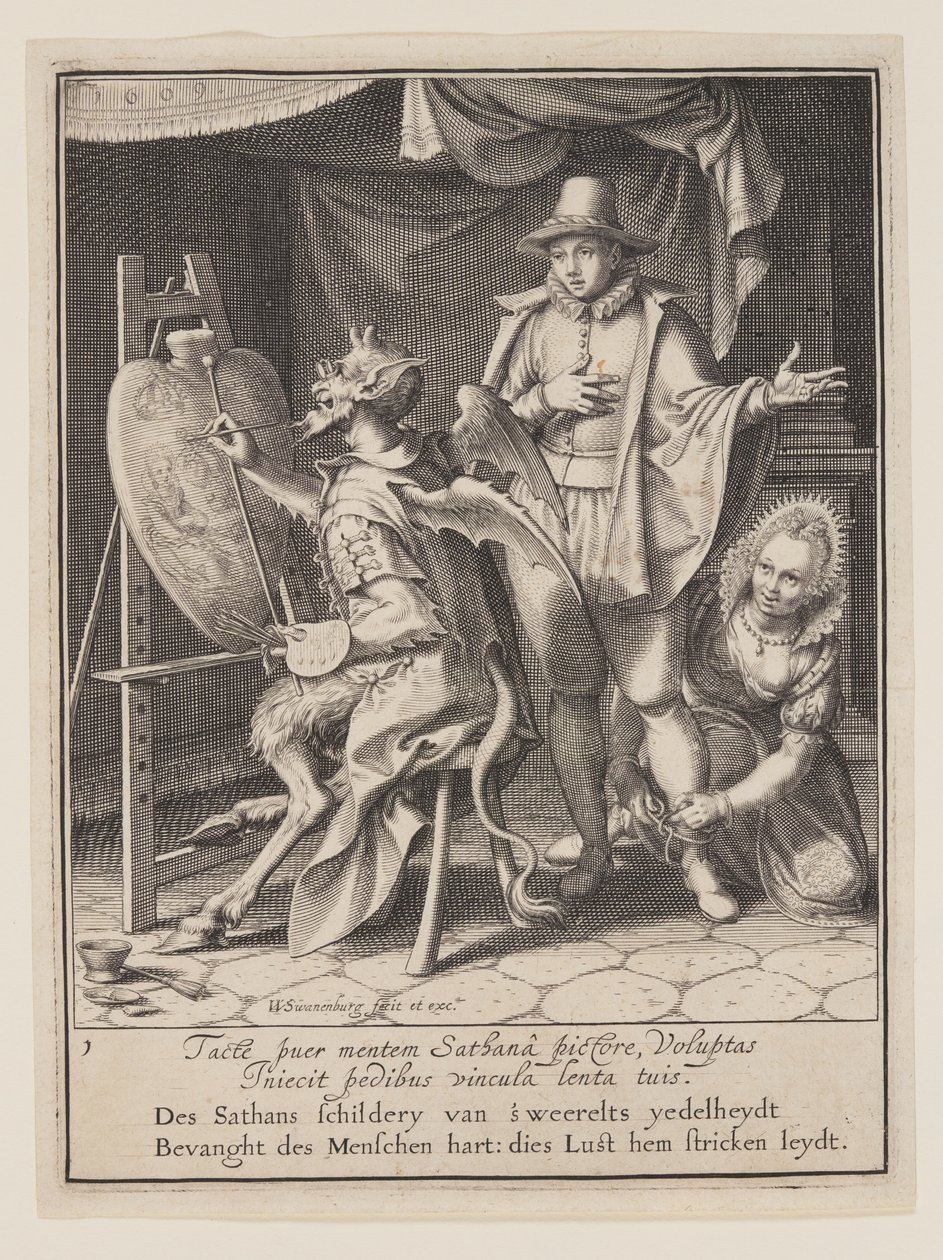 Az ördög az ember szívét festő ördög, a világi javakkal való visszaélés allegóriájából alkotó: Willem van Swanenburgh