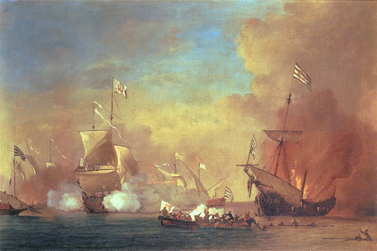 Barbár kalózok megtámadnak egy spanyol hajót alkotó: Willem van de IIVelde