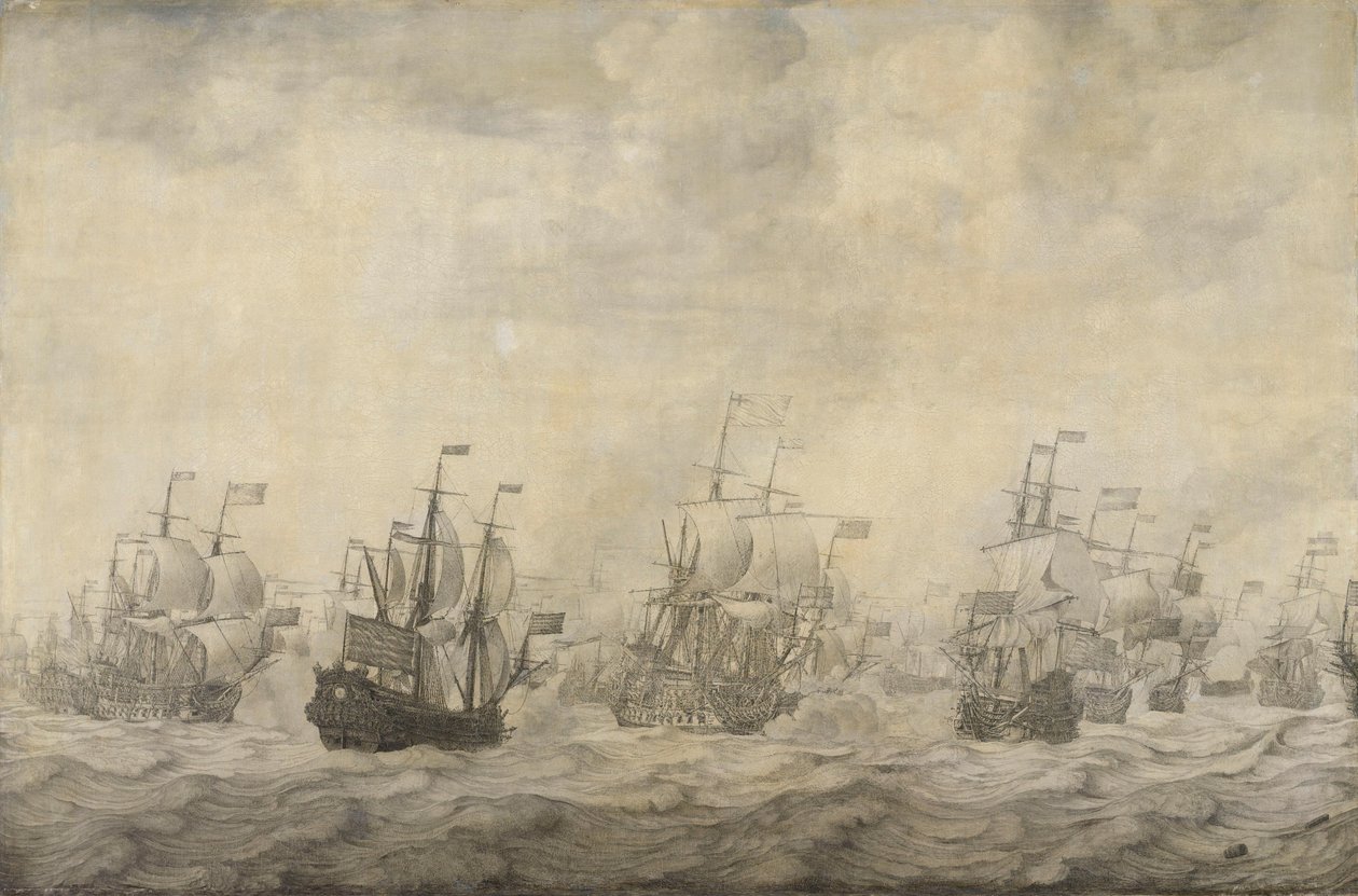 Epizód a Négynapi csatából, 1666. június 11-14., a második angol-holland háború, 1665-67 alkotó: Willem van de Velde (I)
