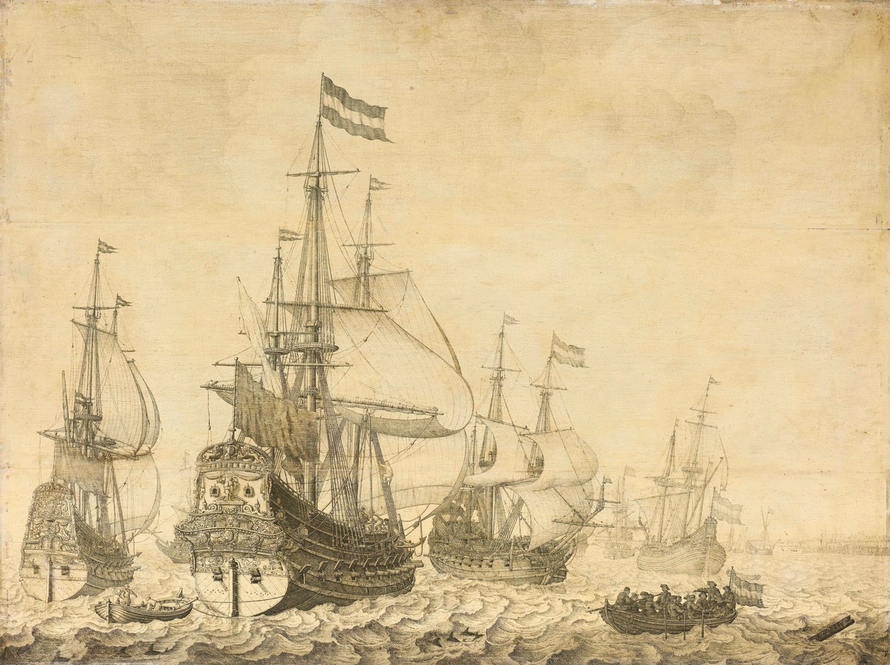 Tengeri táj a holland hadiemberekkel, köztük a Drenthe-vel és Frederick-Henry herceggel alkotó: Willem van de Velde (I)