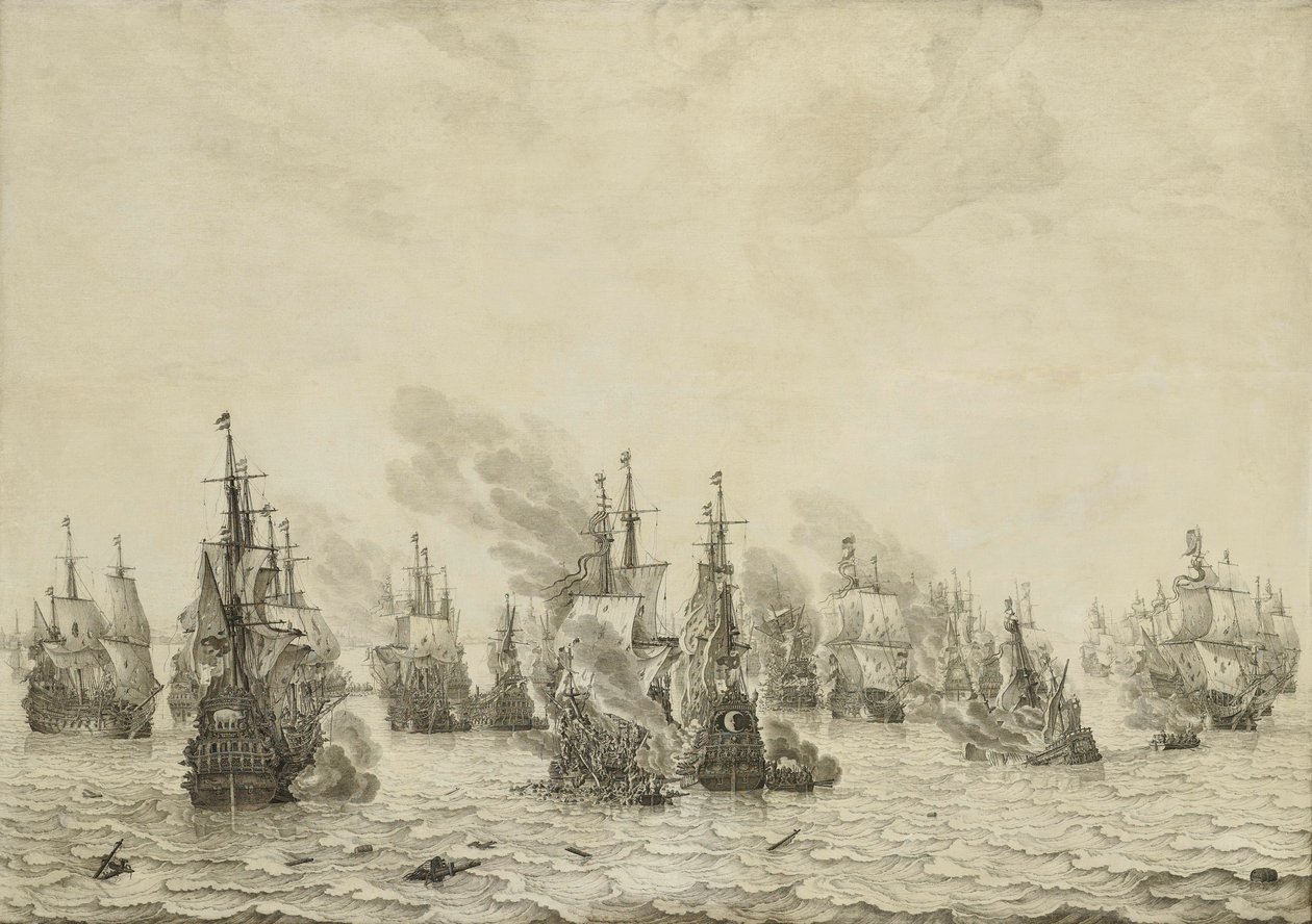 Livornói csata (Leghorn) A livornói tengeri csata, 1653. március 14.: Epizód az első angol-holland háborúból (1652-54) alkotó: Willem van de Velde (I)