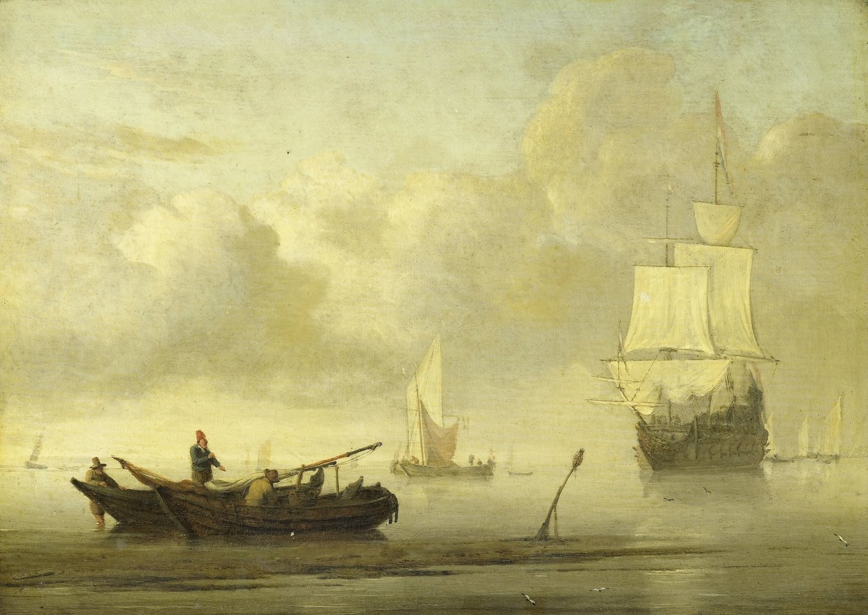 Nyugalom idején hajózik a part közelében alkotó: Willem van de Velde (II)