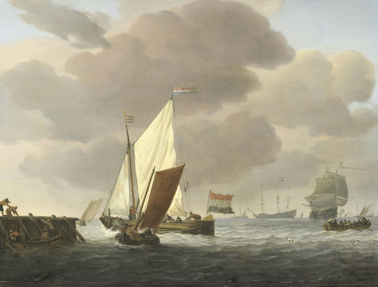 Hajók a part közelében szeles időben alkotó: Willem van de Velde (II)
