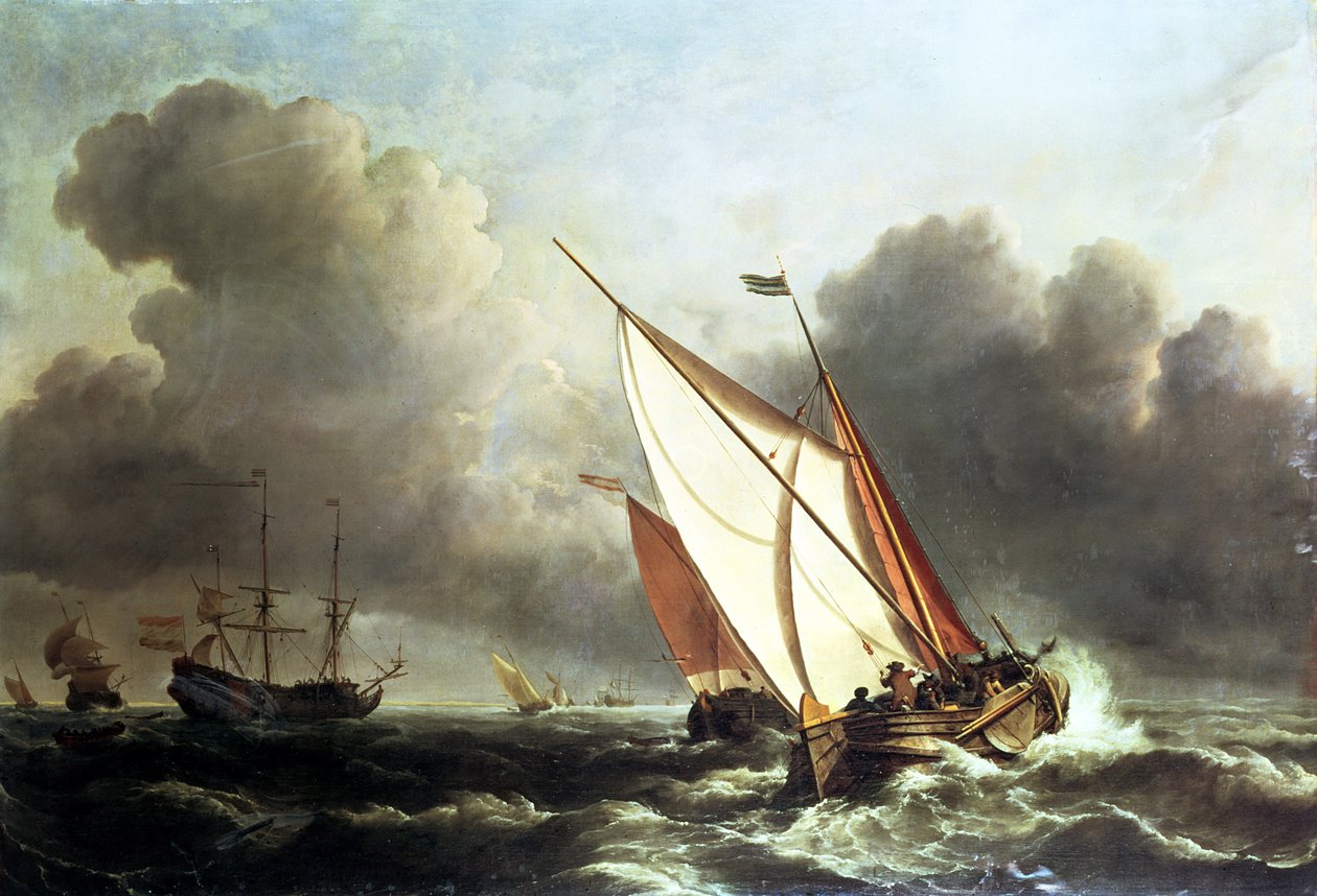 Holland hajózás a tengeren egy erősödő viharban alkotó: Willem van de Velde