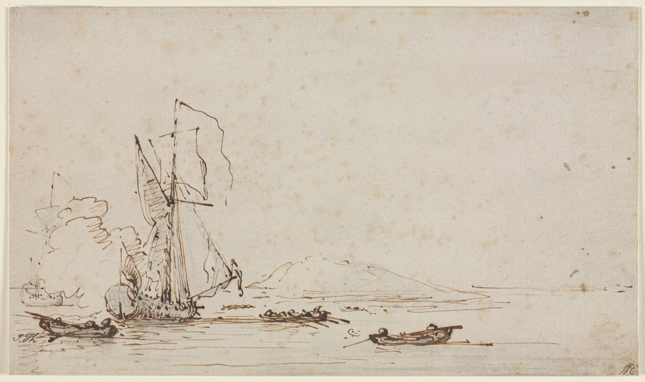 Yacht fogadó üdvözlet, c. 1700. alkotó: Willem van de Velde