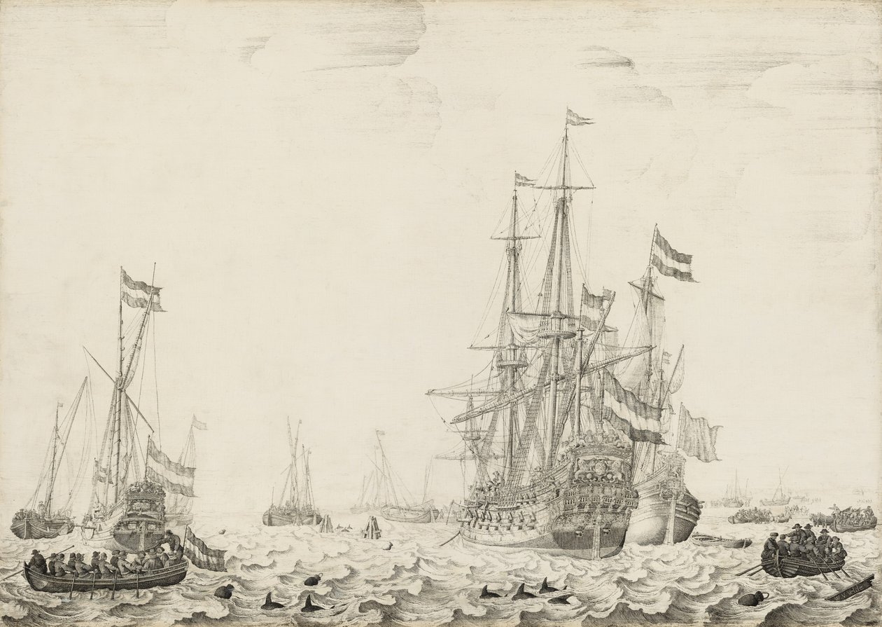 Holland hajók a part közelében, 1650-es évek eleje. alkotó: Willem van de Velde I