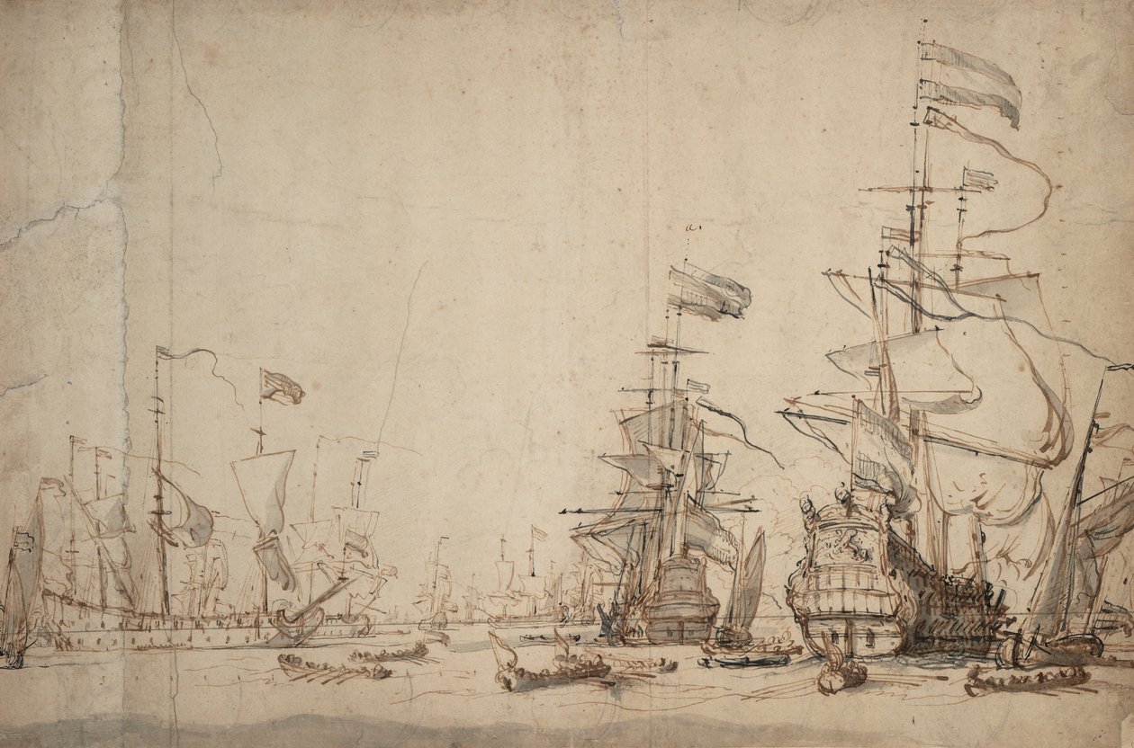 Haditanács a holland flottában 1665. május, 1674 körül (toll, barna tinta, szürke tus) alkotó: Willem van de Velde the Younger