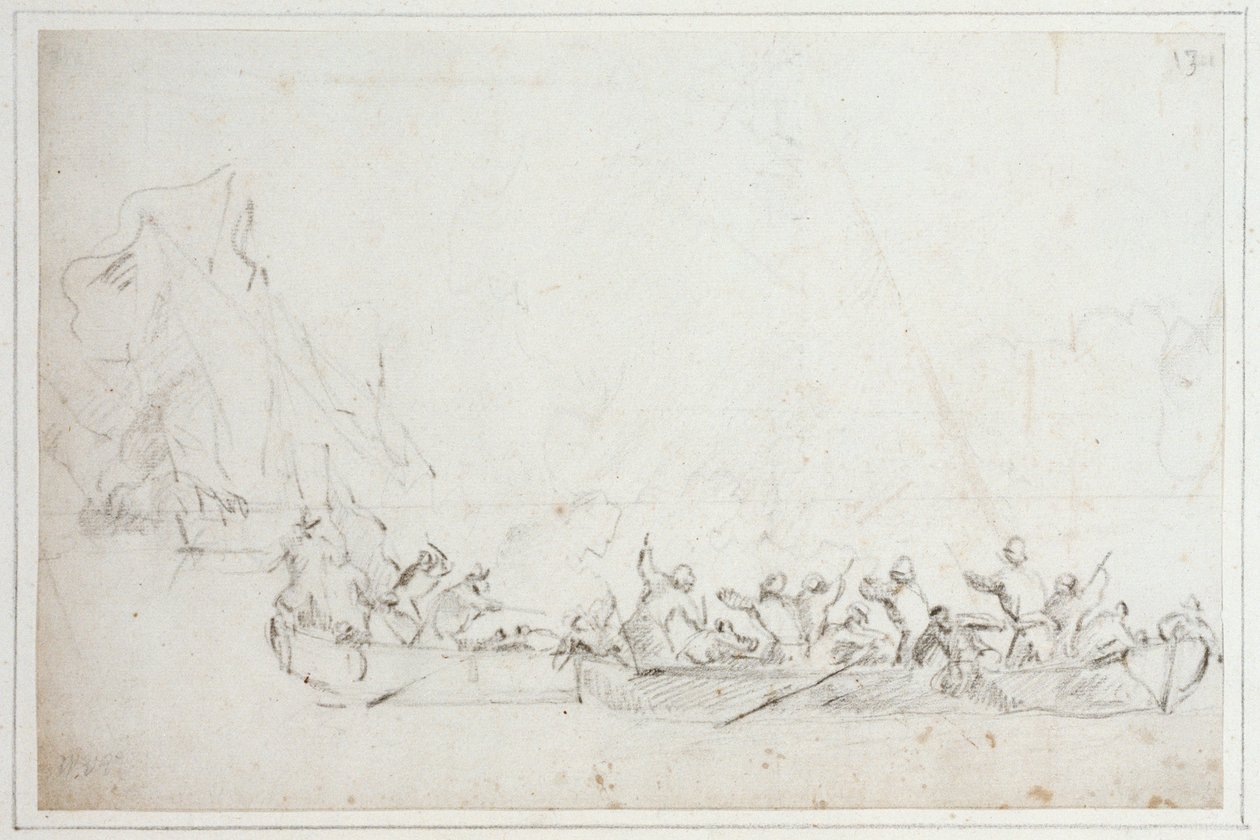 Holland vagy angol és barbár kalózok közötti csónakharc, 1675 körül (kréta) alkotó: Willem van de Velde the Younger