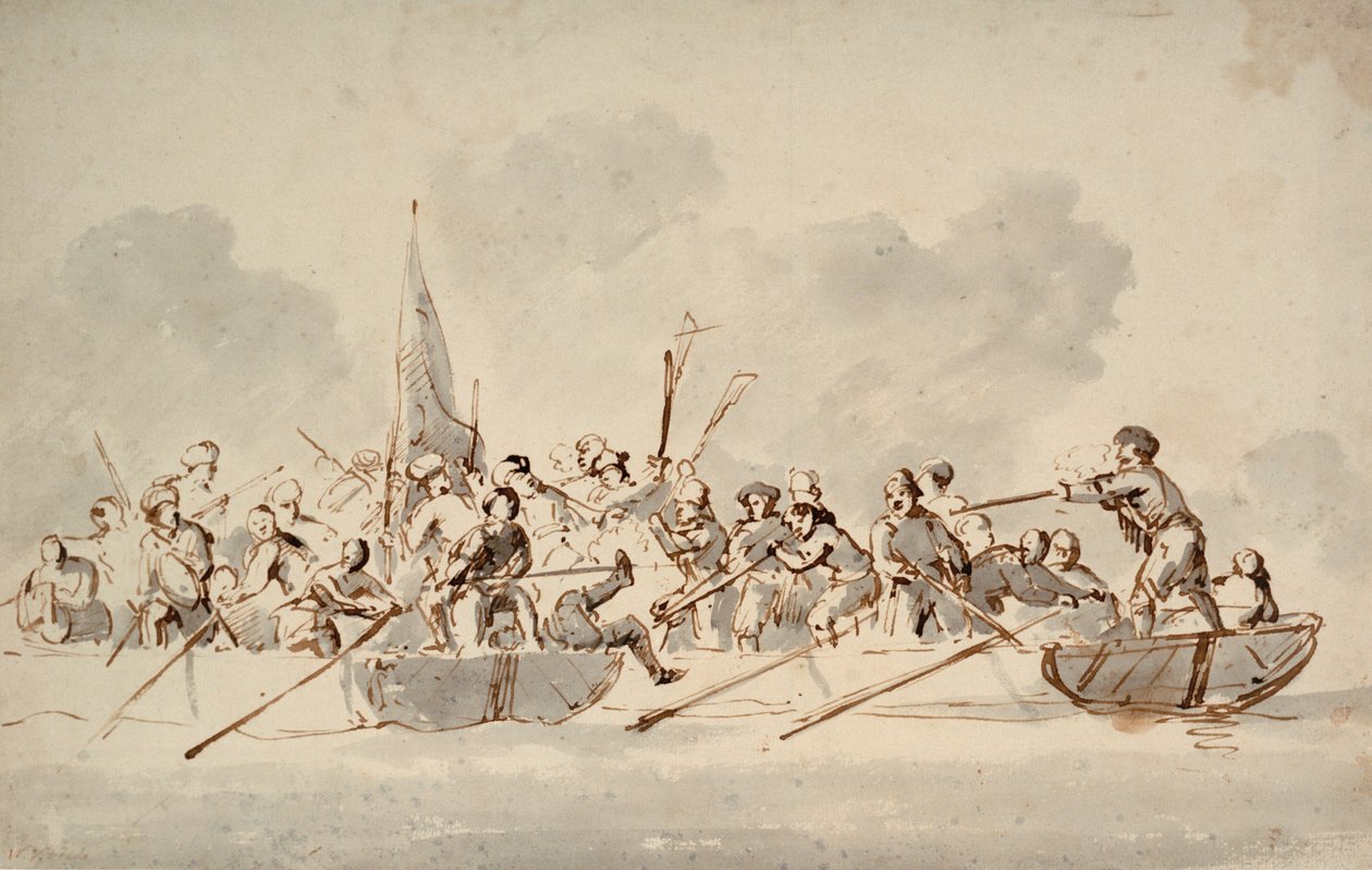 Csónakos harc a barbár kalózokkal, 1685 körül (rajz) alkotó: Willem van de Velde the Younger