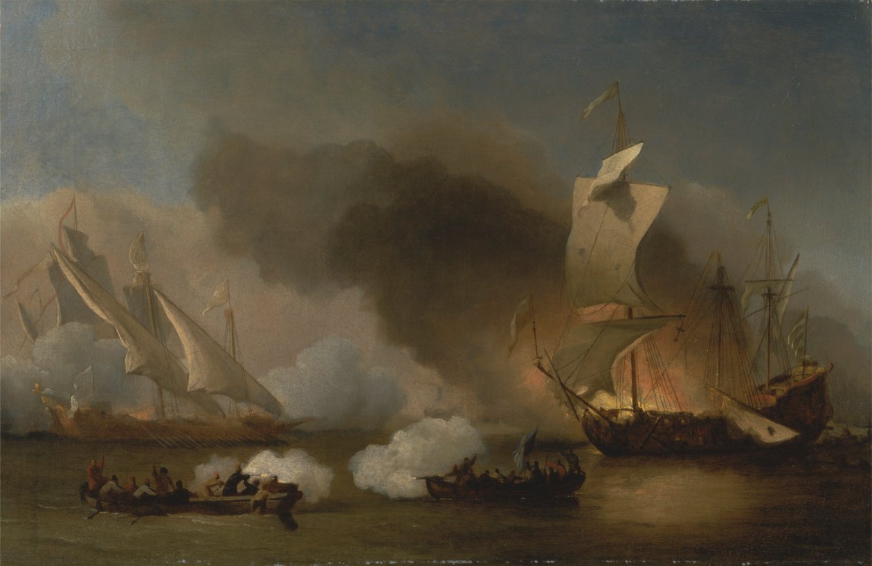 Akció az angol hajók és a Barbary Corsairs között alkotó: Willem van de Velde the Younger
