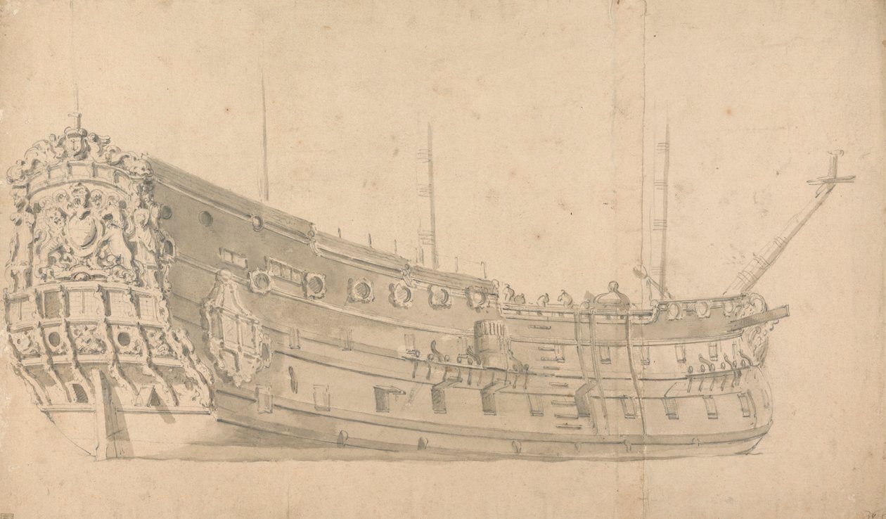 Egy angol háborús ember, jobb oldali negyed nézet: Lehetséges, hogy a győzelem alkotó: Willem van de Velde the Younger