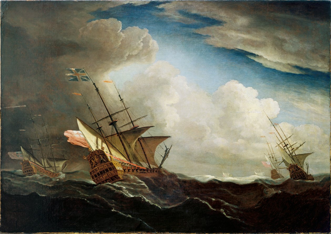Angol hajók a tengeren széllel szemben, szélviharban, 1690 körül (olaj, vászon) alkotó: Willem van de Velde the Younger