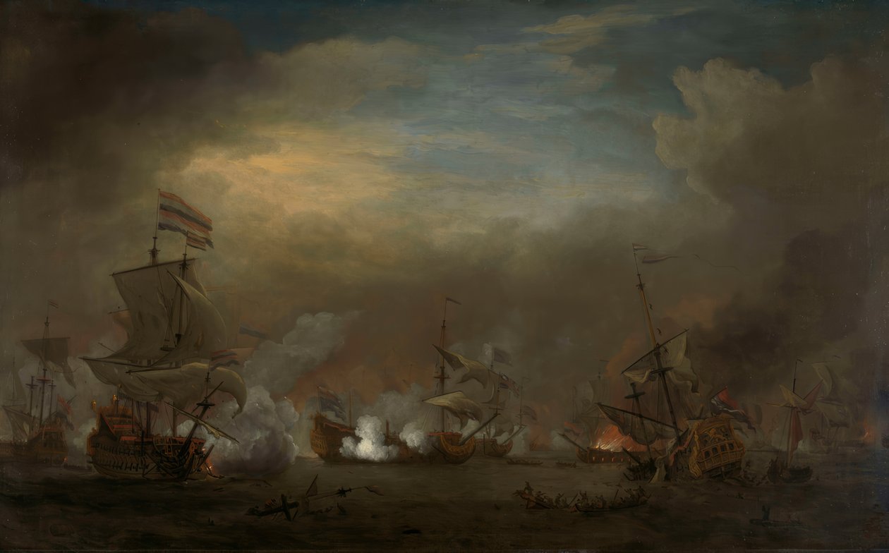 Éjszakai tengeri csata Cornelis Tromp a Gouden Leeuw-n és Sir Edward Spragge a királyi herceg között alkotó: Willem van de Velde the Younger